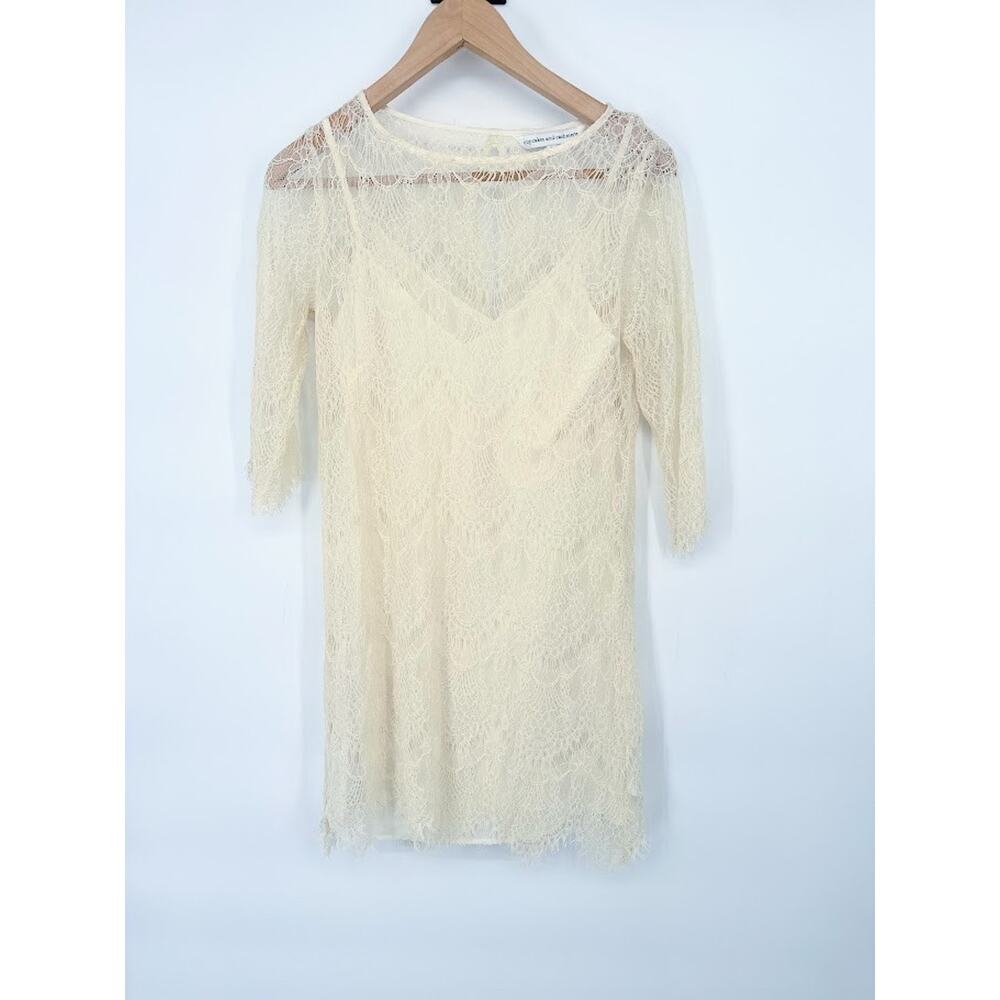 Cupcakes & Cashmere Size 0 Cream Lace Shift Dress Romantic Fairy Boho Wedding